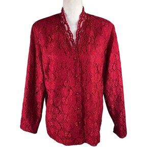 Karen Scott Red Lace Beads Jacket Christmas Valentine's Day Holiday Size M